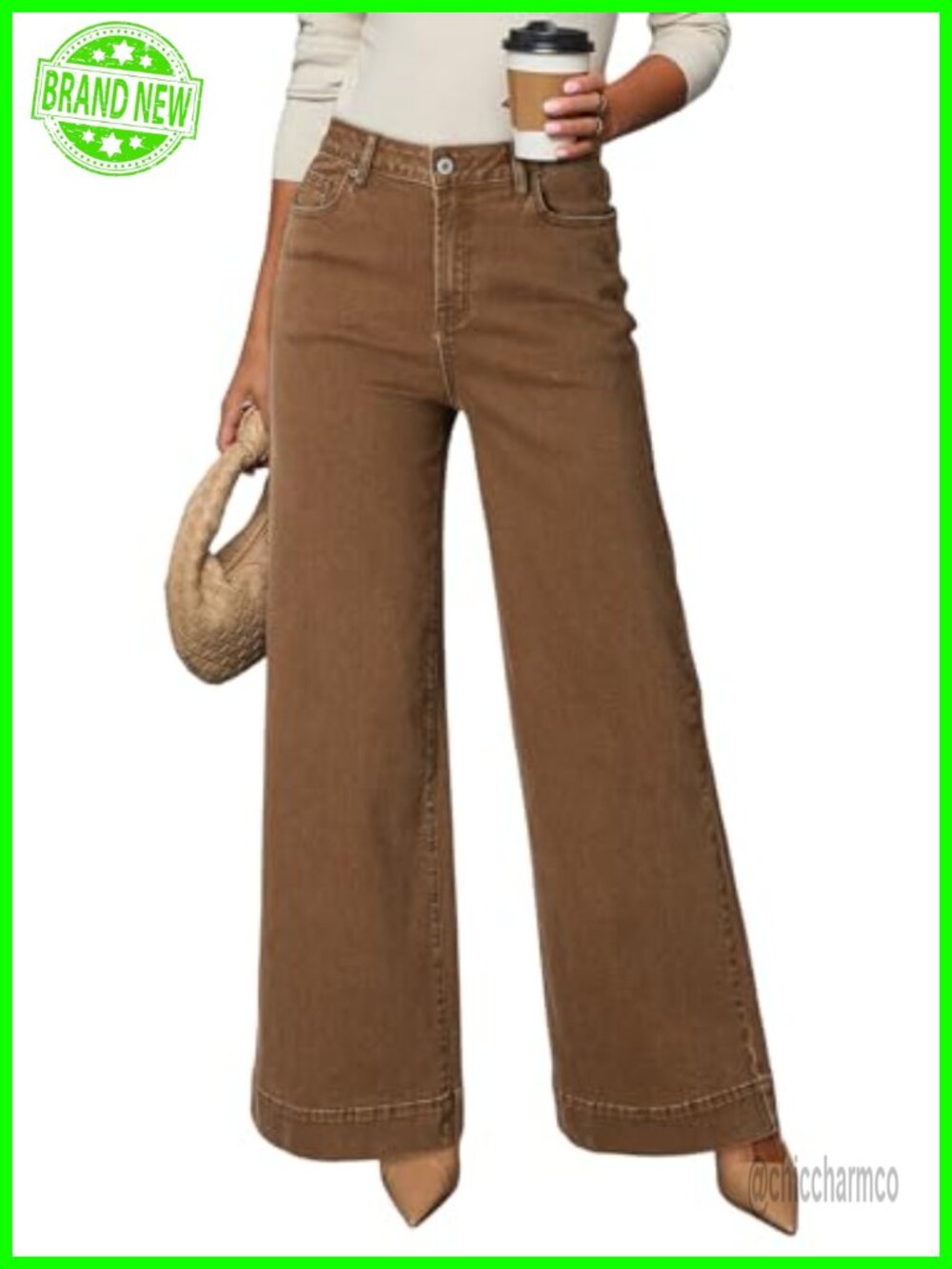 High Waisted Wide Leg Stretch Denim Jeans